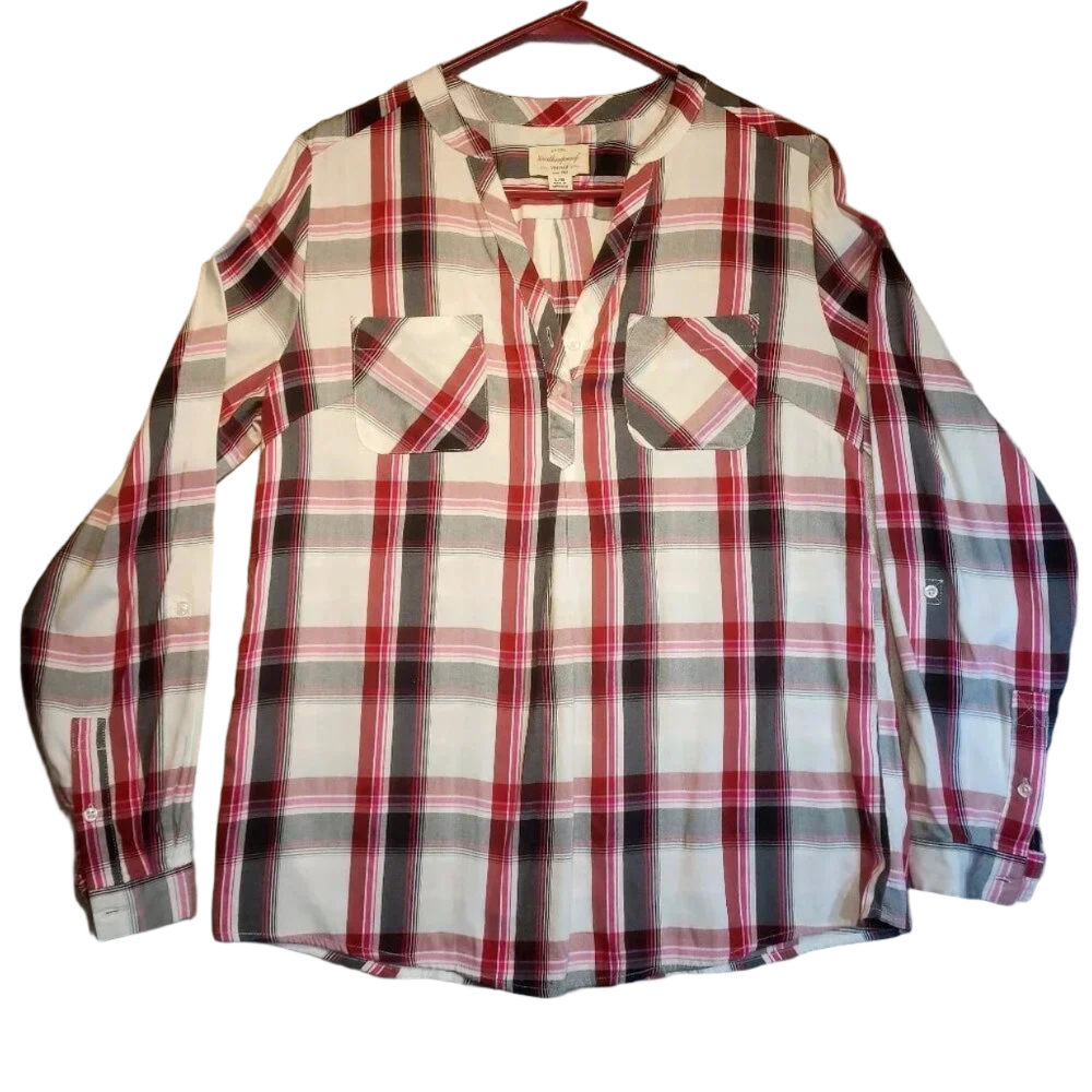 Original Weatherproof Vintage Womens Black Plaid Long Sleeve Button Up Shirt L